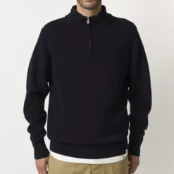Merz b. Schwanen - Pullover Zip Merino - Marine