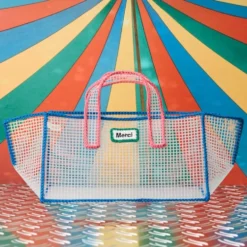Mimi Salon x Merci - Sac Panier L - Bleu & Rose