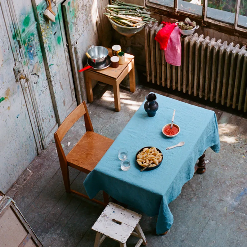 Nappe en lin lavé - Bleu Primaire