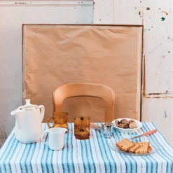 Nappe en lin lavé - Rayures Palette Bleu Primaire