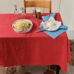 Nappe en lin lavé - Rouge Vermillon
