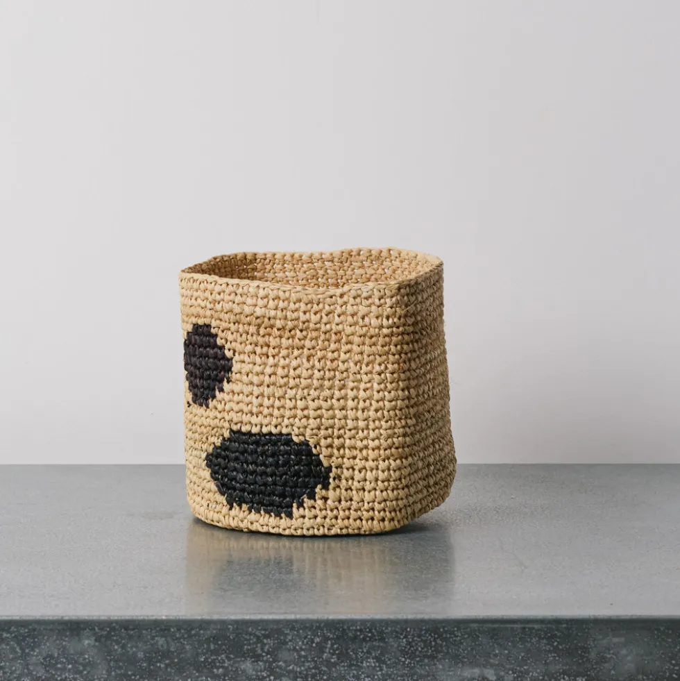 Panier en raphia - Pois Noir