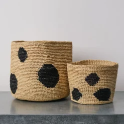 Panier en raphia - Pois Noir