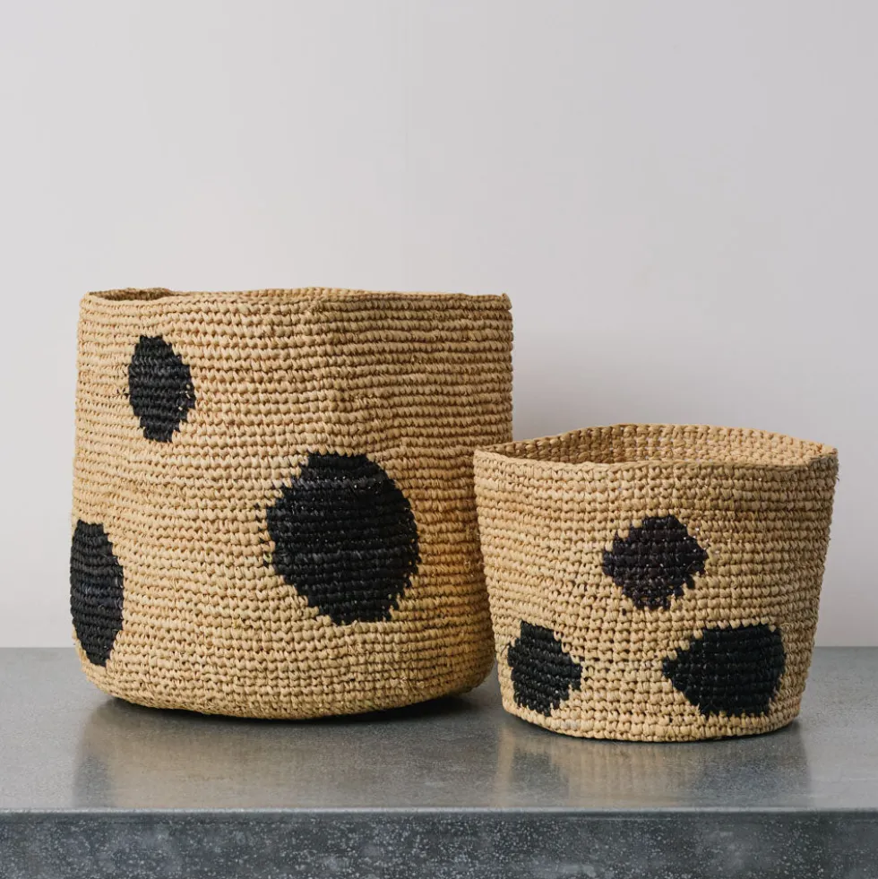 Panier en raphia - Pois Noir