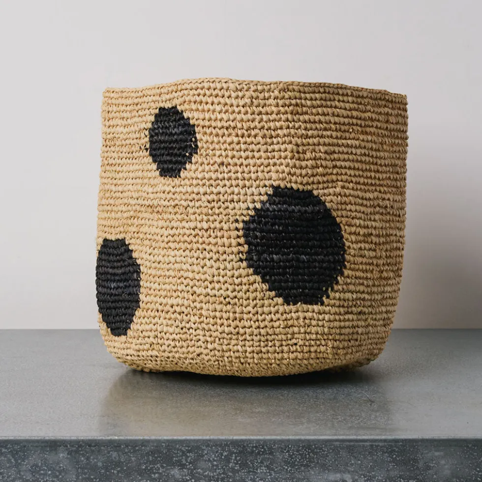 Panier en raphia - Pois Noir