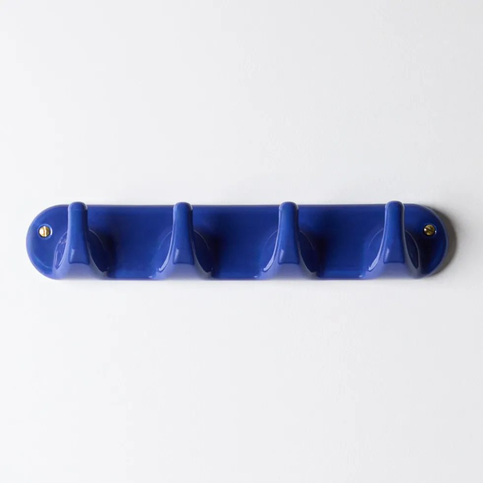 Patere 4 crochets en porcelaine - Bleu