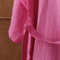 Peignoir en lin - Nid d'abeille - Rose Garance