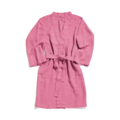 Peignoir en lin - Nid d'abeille - Rose Garance
