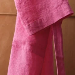 Peignoir en lin - Nid d'abeille - Rose Garance