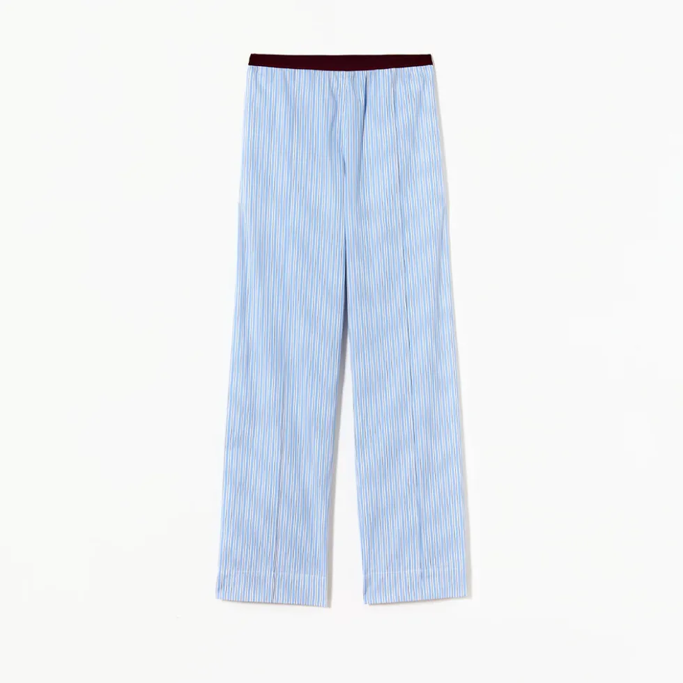 PLAN C - Pantalon Wide Leg Striped - Bleu & Blanc