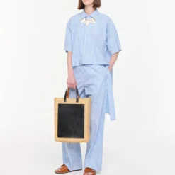 PLAN C - Pantalon Wide Leg Striped - Bleu & Blanc