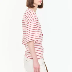 PLAN C - T-shirt Rayé - Blanc & Rouge