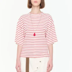 PLAN C - T-shirt Rayé - Blanc & Rouge