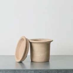 Pot et souscoupe en terre cuite - Brun naturel