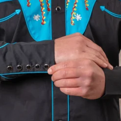 Rockmount - Chemise Space Cowboy - Noir & Turquoise