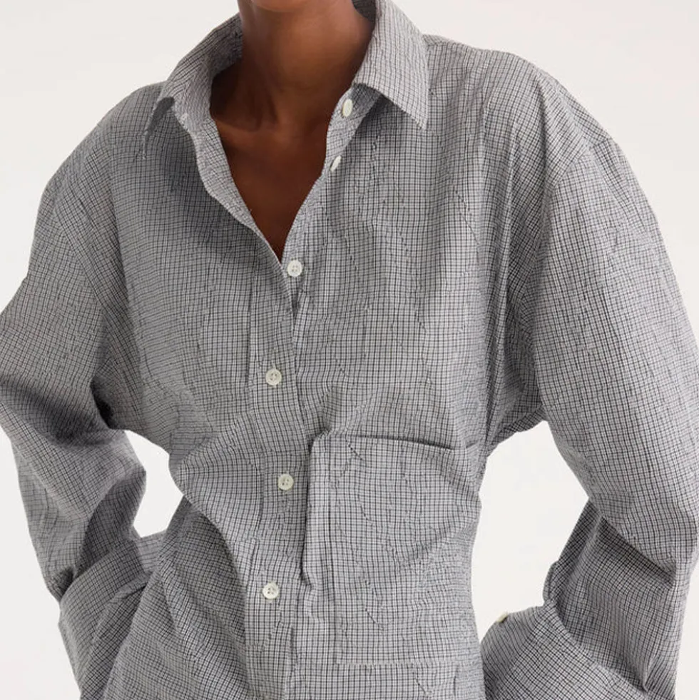 Rohe - Chemise Carreaux Froissés - Gris