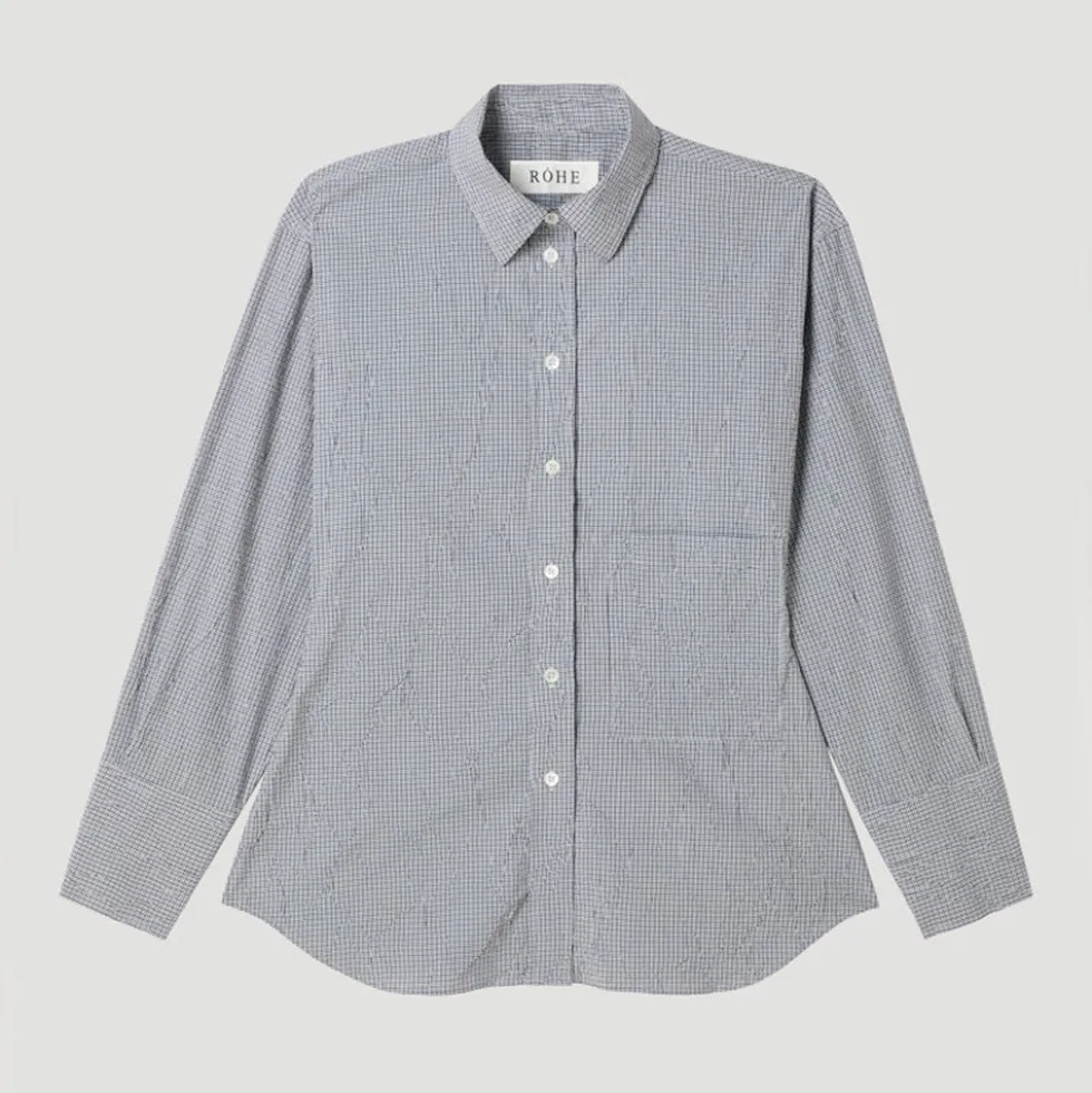 Rohe - Chemise Carreaux Froissés - Gris