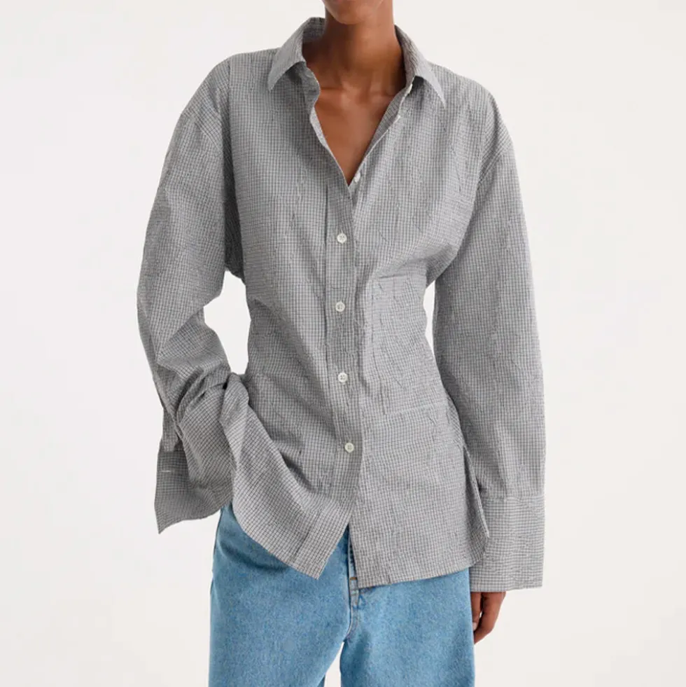 Rohe - Chemise Carreaux Froissés - Gris