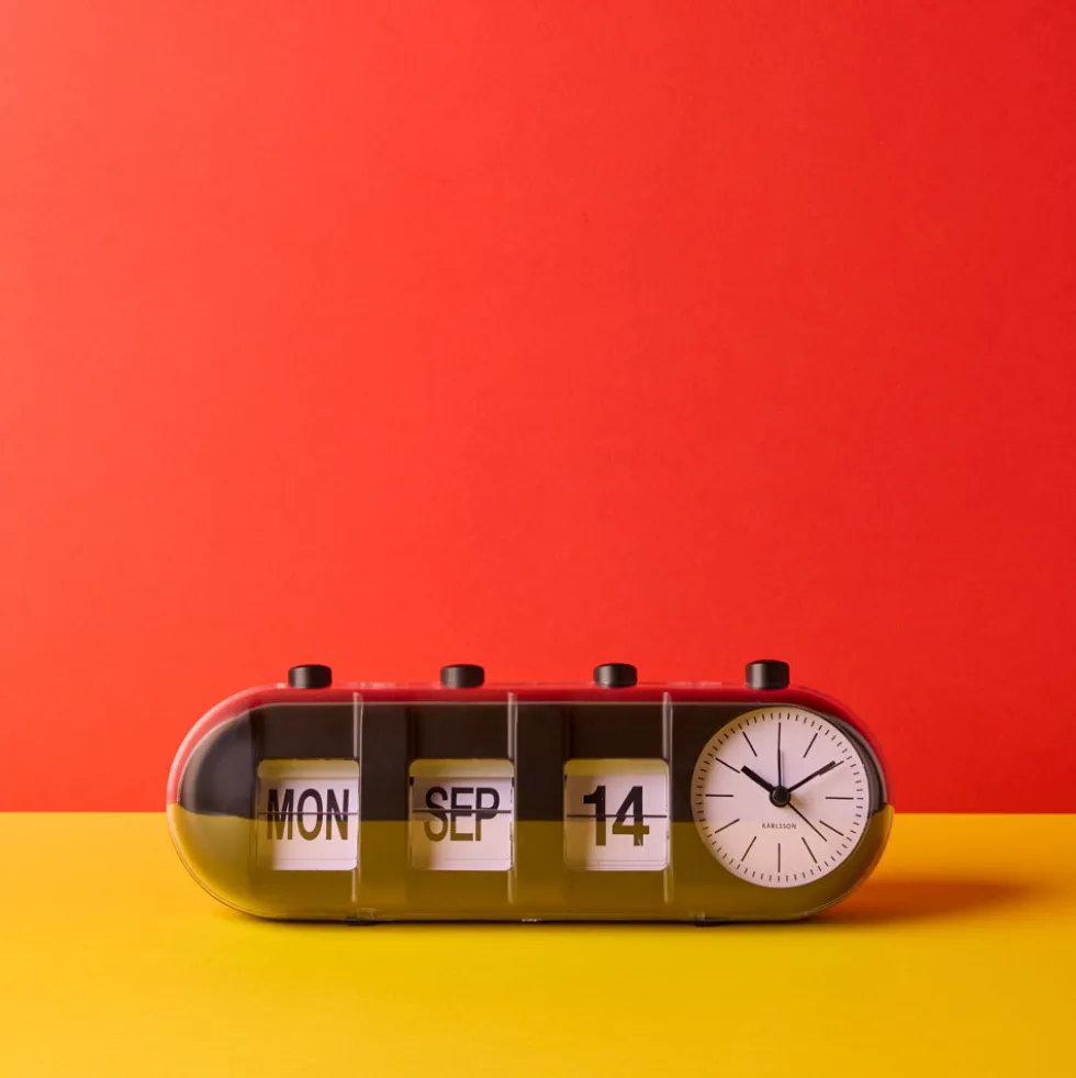 Réveil rétro tube Calendar Flip - Noir