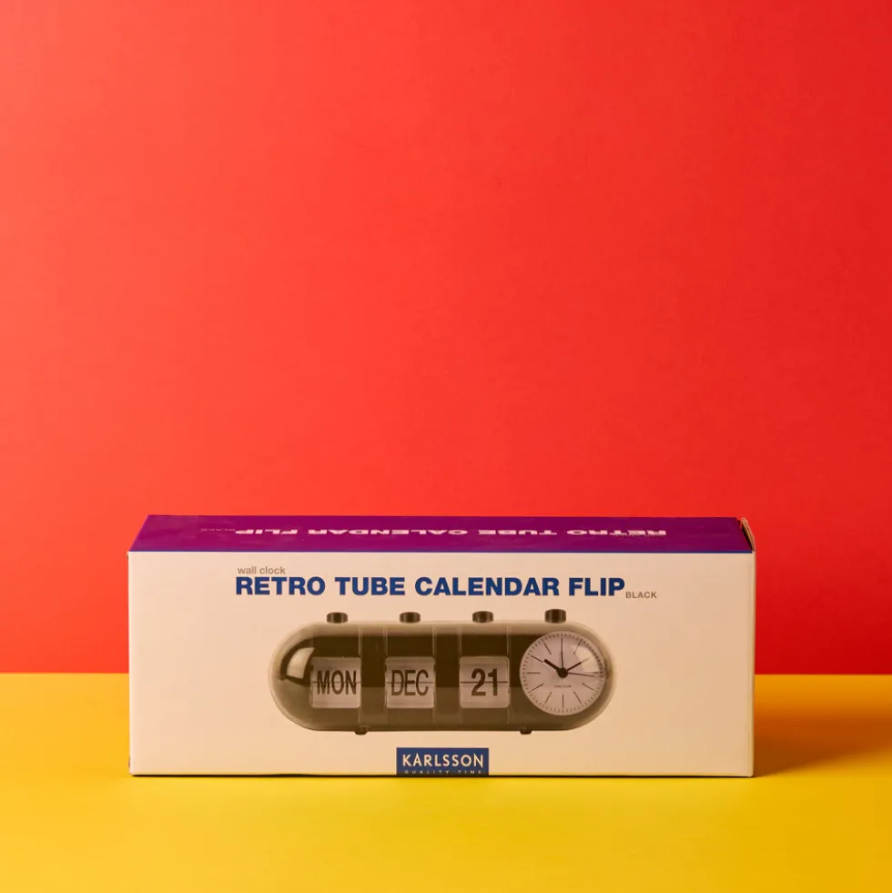 Réveil rétro tube Calendar Flip - Noir