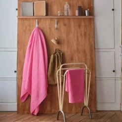 Serviette de bain en lin - Nid d'abeille - Rose Garance