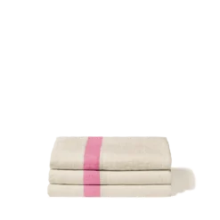 Serviette de bain en lin - Nid d'abeille - Bande Rose Garance