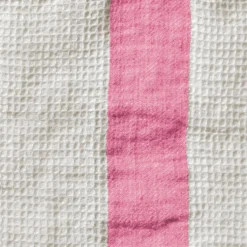 Serviette de bain en lin - Nid d'abeille - Bande Rose Garance