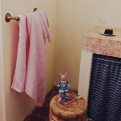 Serviette de bain en lin - Nid d'abeille - Rose Granité