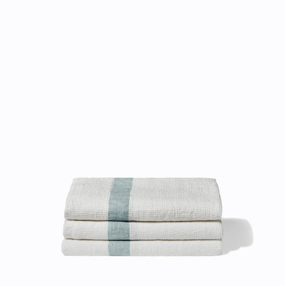 Serviette de bain en lin - Nid d'abeille - Bande Gris Vésuve