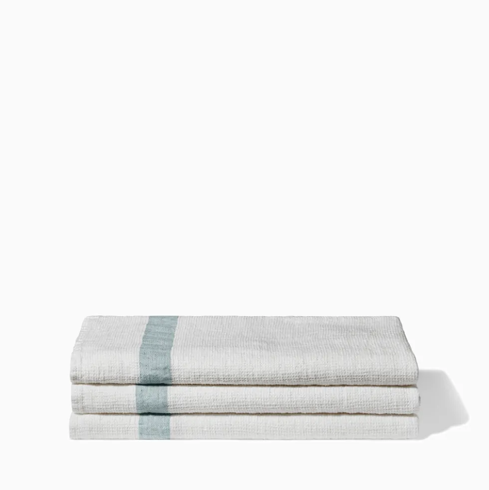 Serviette de bain en lin - Nid d'abeille - Bande Gris Vésuve