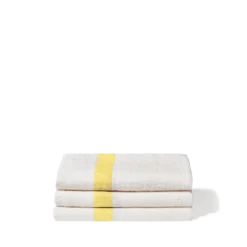 Serviette de bain en lin - Nid d'abeille - Bande Jaune Citronnade