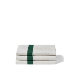 Serviette de bain en lin - Nid d'abeille - Bande Vert Séquoia