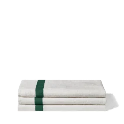 Serviette de bain en lin - Nid d'abeille - Bande Vert Séquoia