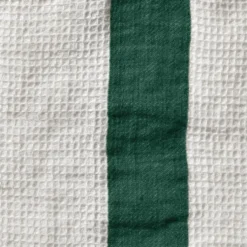Serviette de bain en lin - Nid d'abeille - Bande Vert Séquoia