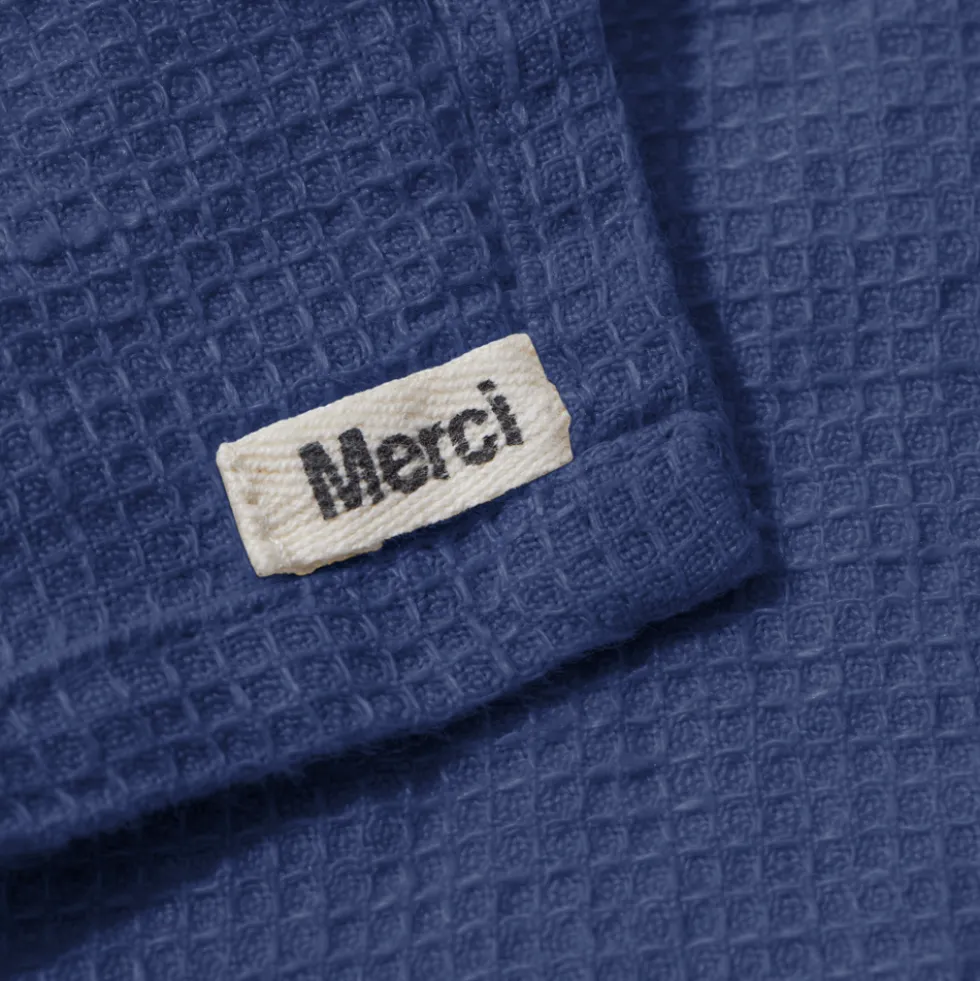 Serviette de bain en lin - Nid d'abeille - Bleu Pacifique