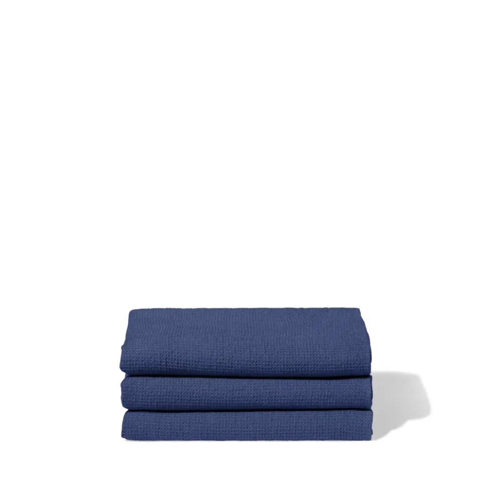 Serviette de bain en lin - Nid d'abeille - Bleu Pacifique