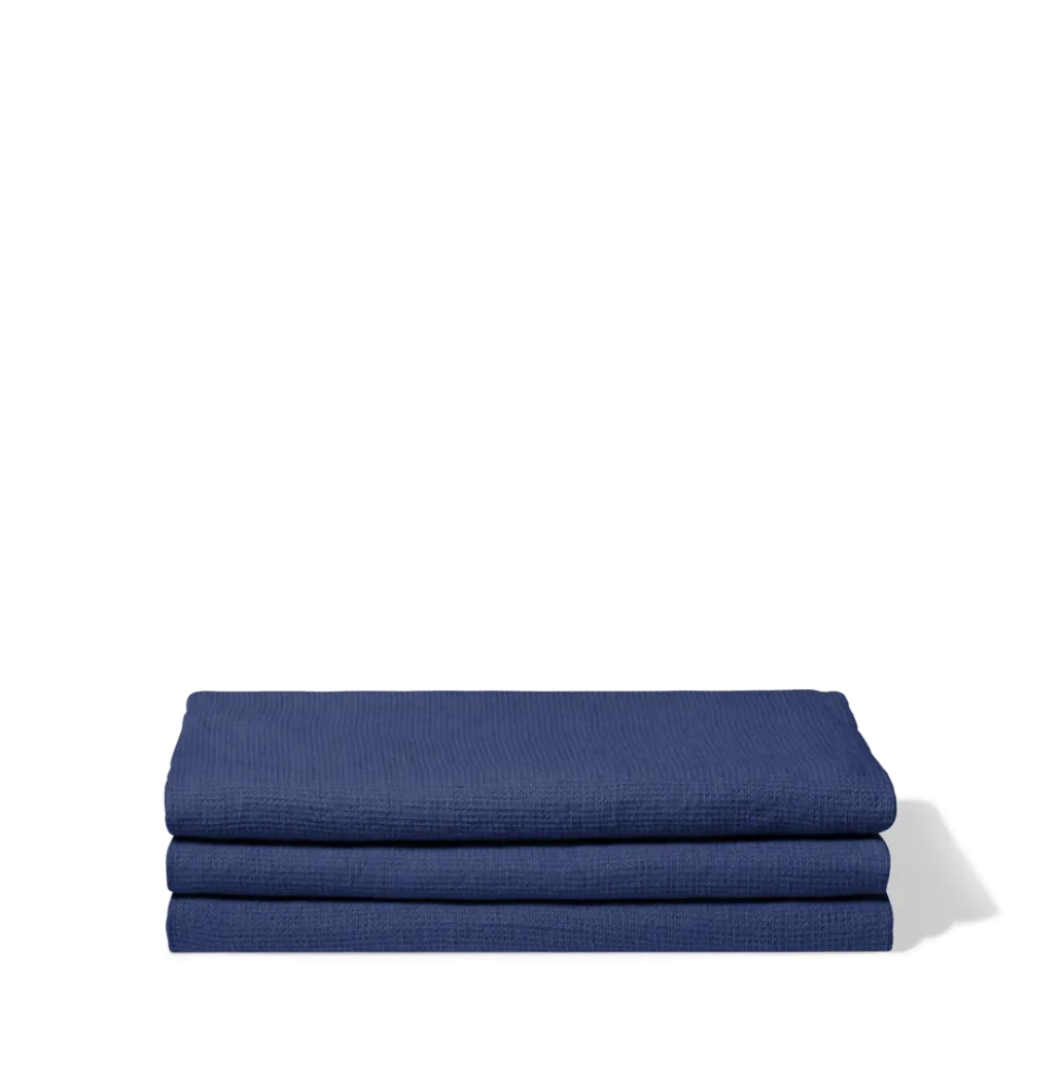 Serviette de bain en lin - Nid d'abeille - Bleu Pacifique