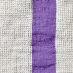Serviette de bain en lin - Nid d'abeille - Bande Violet Orage