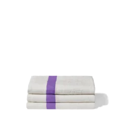 Serviette de bain en lin - Nid d'abeille - Bande Violet Orage