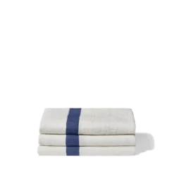 Serviette de bain en lin - Nid d'abeille - Bande Bleu Pacifique