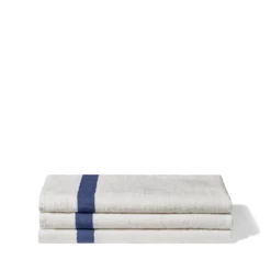 Serviette de bain en lin - Nid d'abeille - Bande Bleu Pacifique