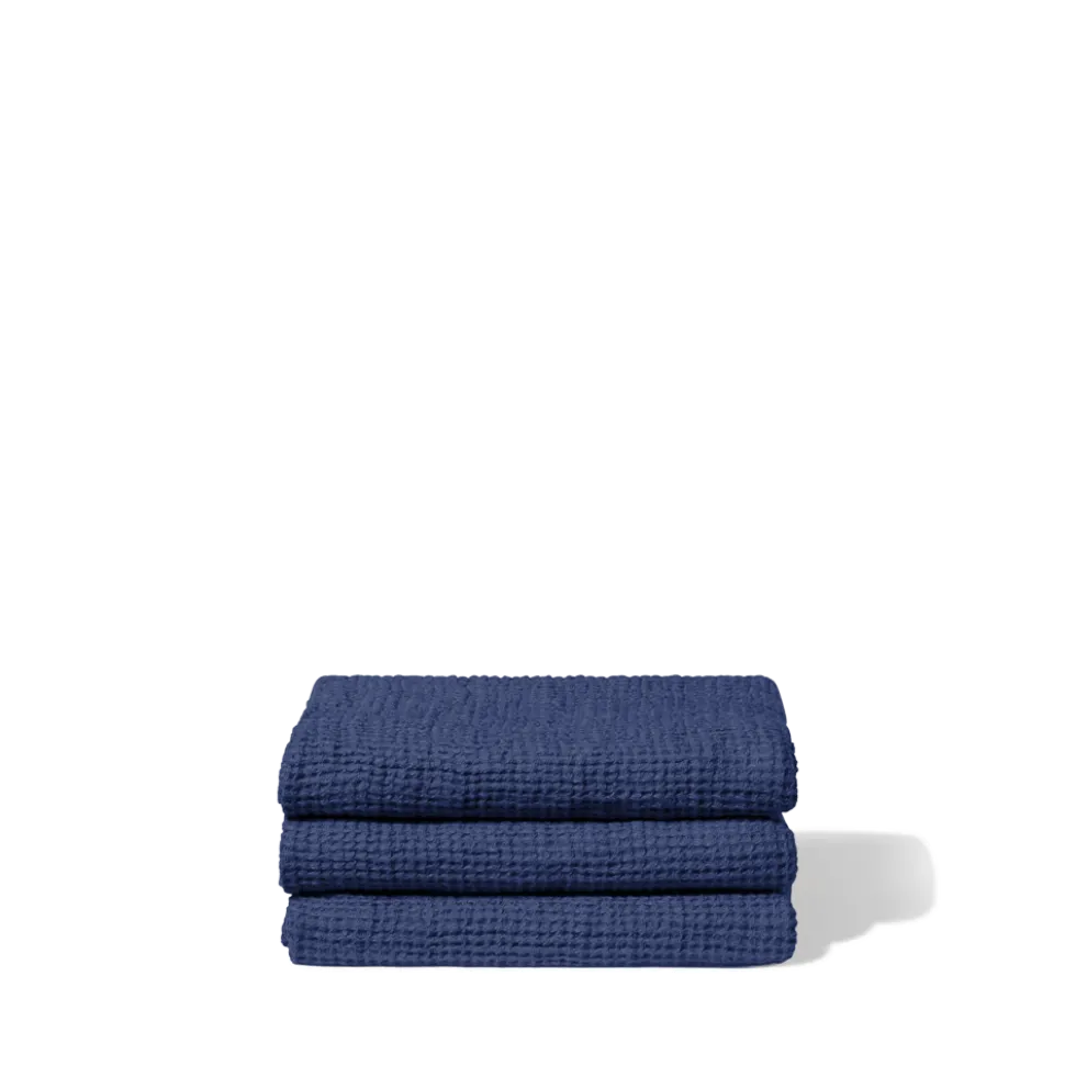 Serviette de bain en lin - Waffle - Bleu Pacifique
