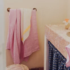 Serviette de bain en lin - Waffle - Rose Granité
