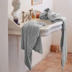 Serviette de bain en lin - Waffle - Gris Vésuve
