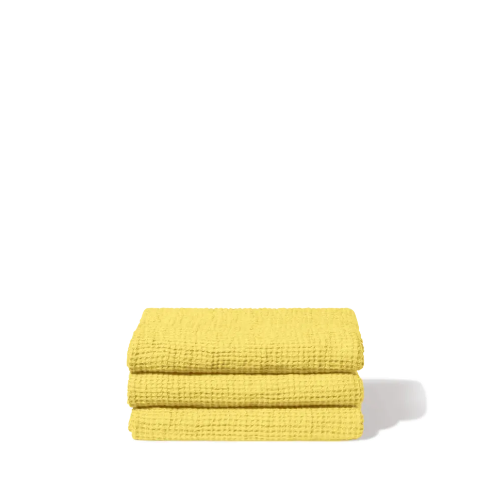 Serviette de bain en lin - Waffle - Jaune Citronnade