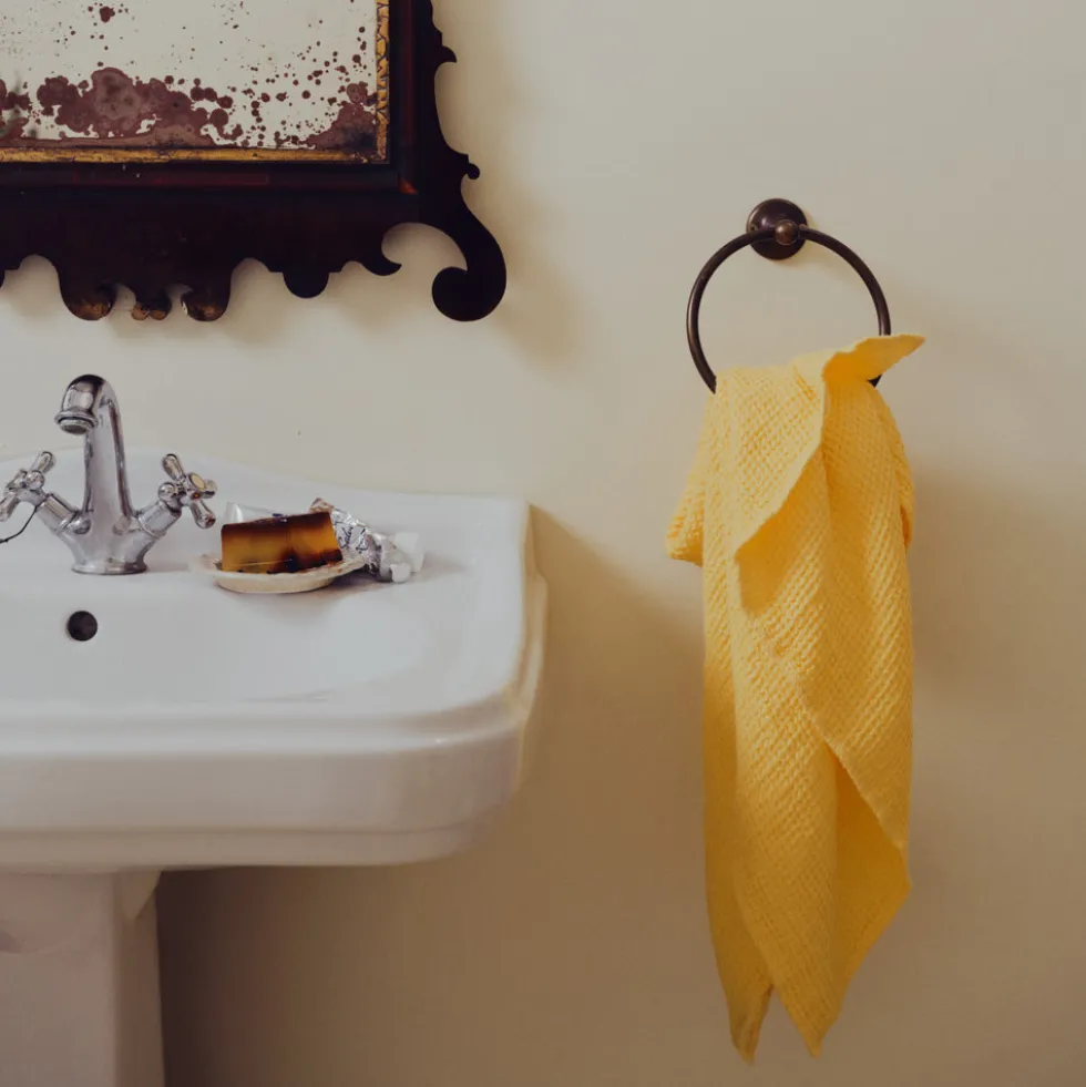 Serviette de bain en lin - Waffle - Jaune Citronnade