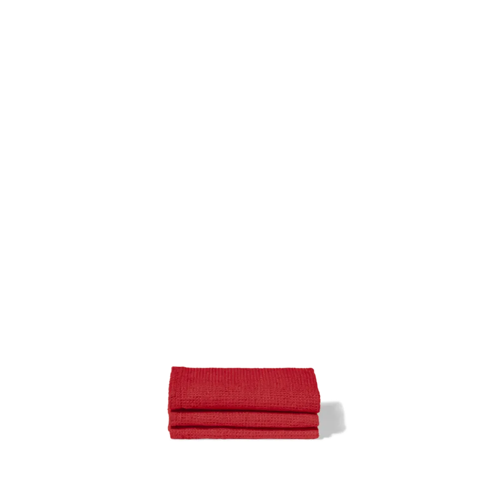 Serviette de bain invité en lin - Nid d'abeille - Rouge Vermillon