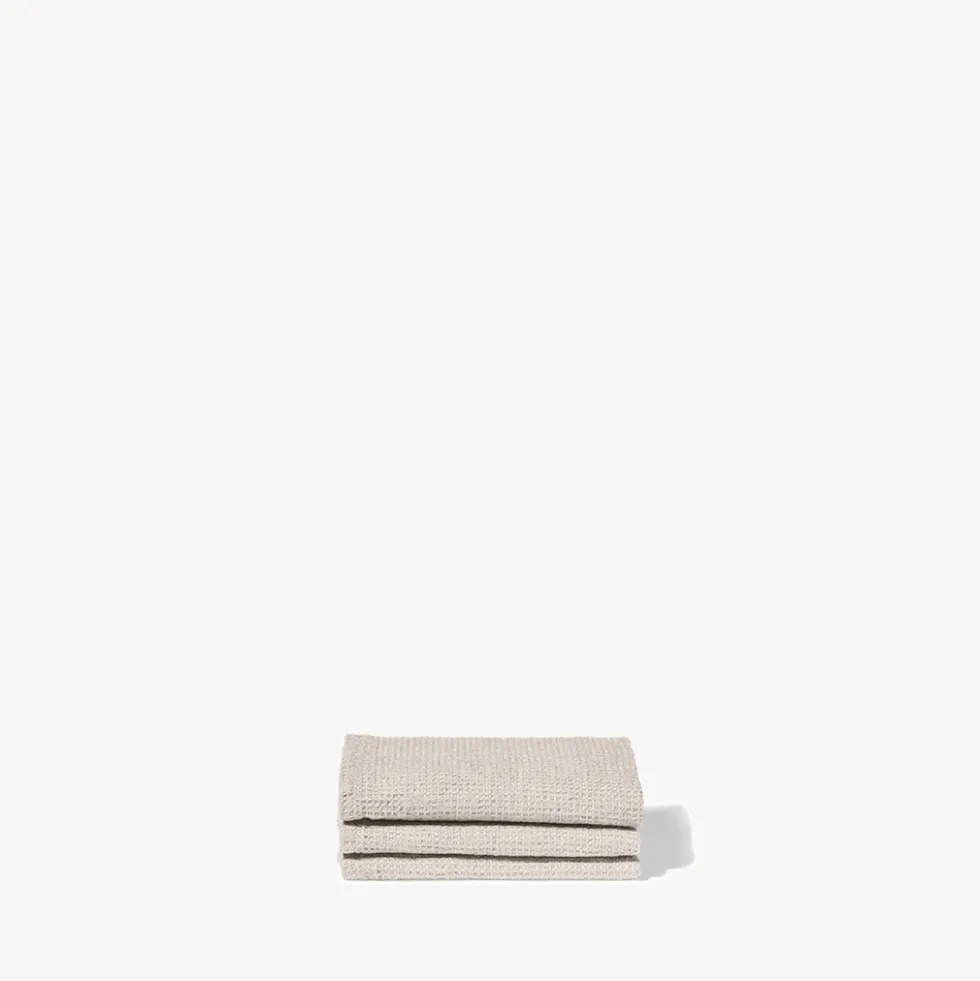 Serviette de bain invité en lin - Nid d'abeille - Pierre