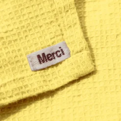 Serviette de bain invité en lin - Nid d'abeille - Jaune Citronnade
