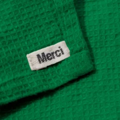 Serviette de bain invité en lin - Nid d'abeille - Vert Potager
